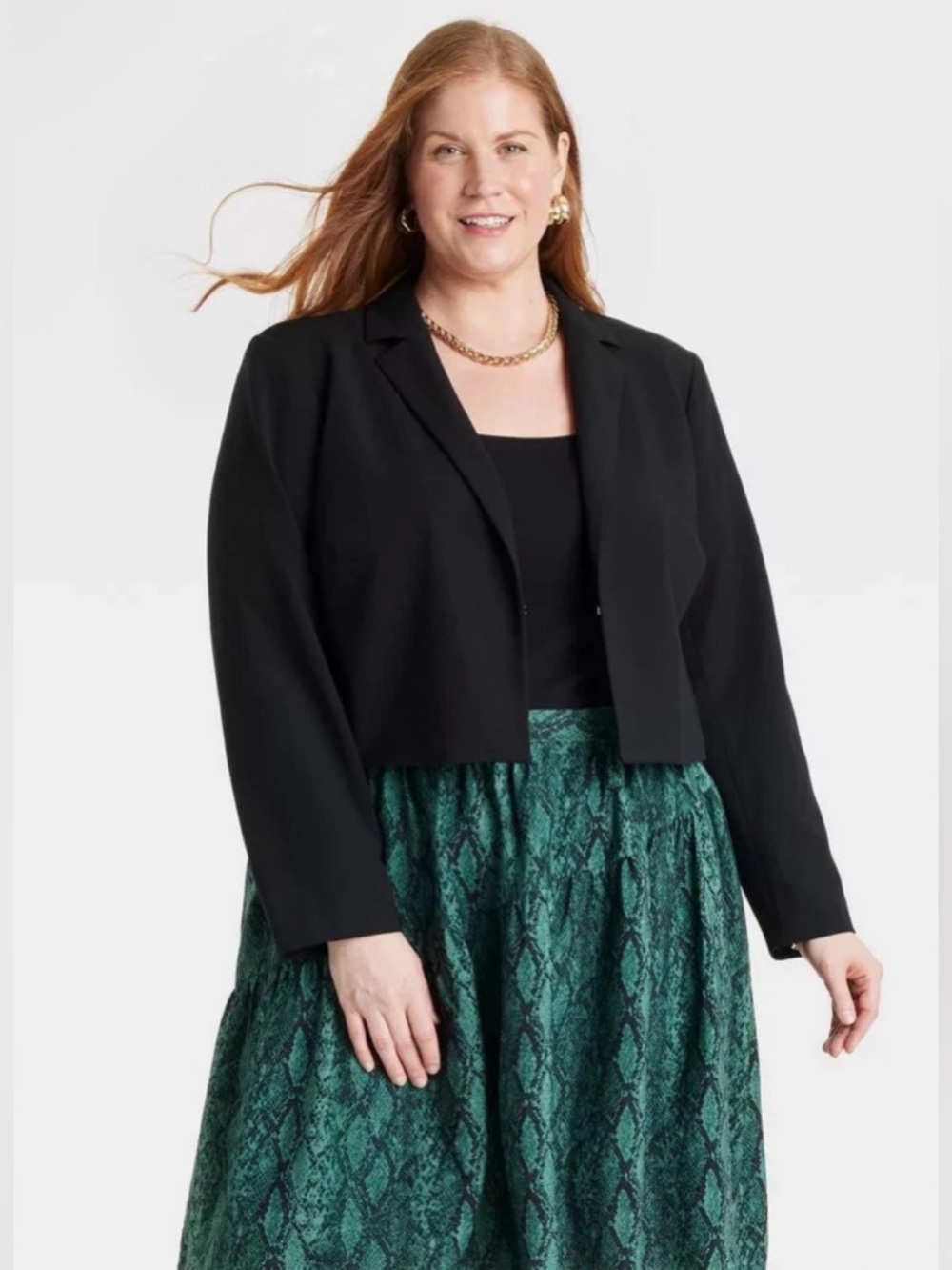 Ava & Viv Black Cropped Lined Crepe Blazer Jacket Length Sz XXL NWT Free Ship